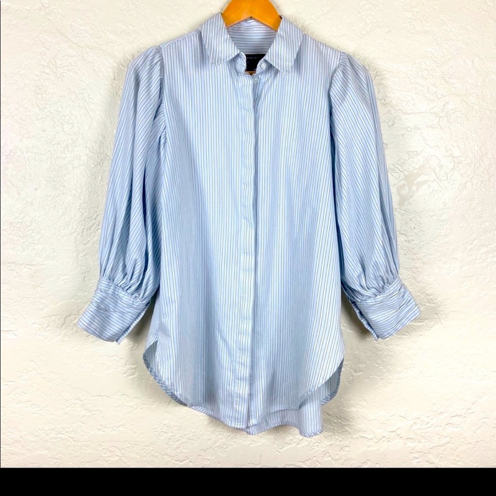 Something Navy Striped Puff Sleeve Blouse Size XS